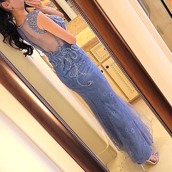 Lila Madison NY Blue/Gray Intricately Embellished Ballgown, XS - Picture 10 of 17